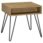 Coaster Fanning Square End Table with Open Compartment Golden Oak and Black Model 723367